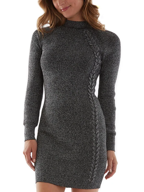 Womens Metallic Ribbed Sweaterdress