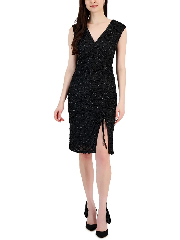 Womens Knit Cinched Cocktail and Party Dress