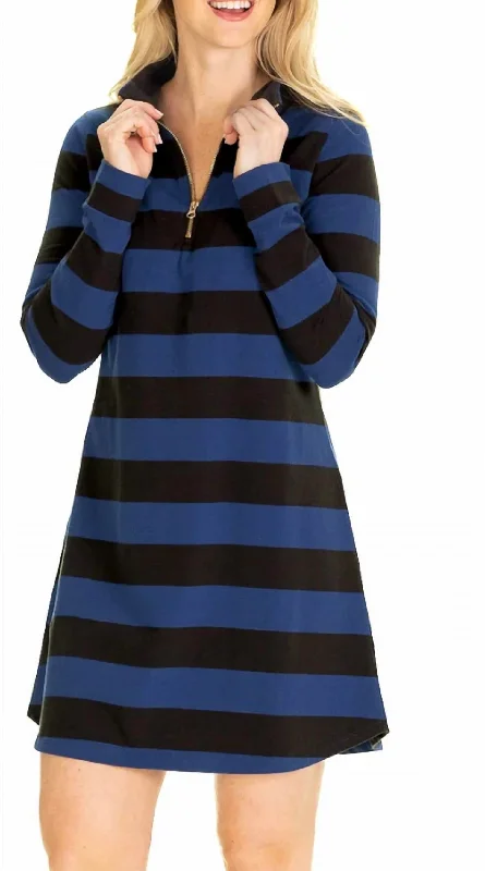 Sawyer Dress In Black And Blue Stripe