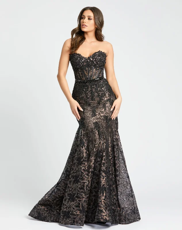 Black Embellished Strapless Sweetheart Trumpet Gown