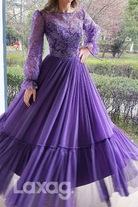 17781 - Women's Scoop Long Sleeves Long Formal Evening Gowns