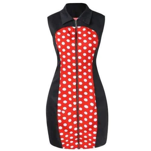 Polka Dot Zipper Fly Bodycon Dress - Xl