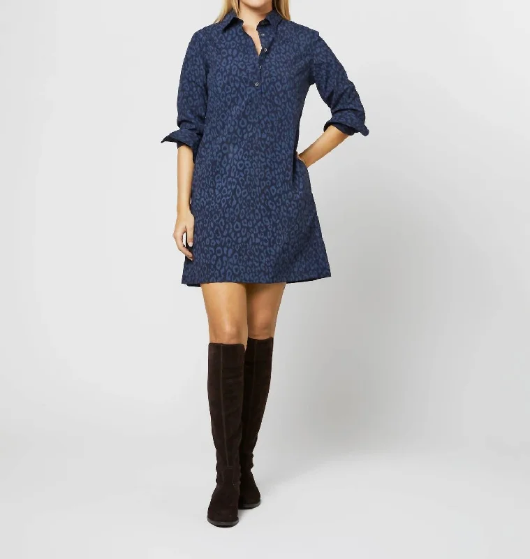 Popover Dress In Navy Leopard Print