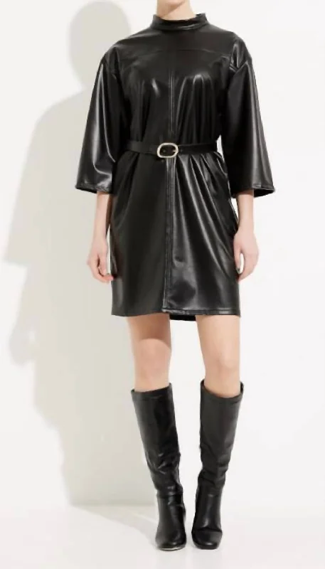 Vegan Leather Dress In Black