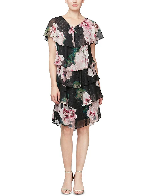 Womens Floral Knee Shift Dress