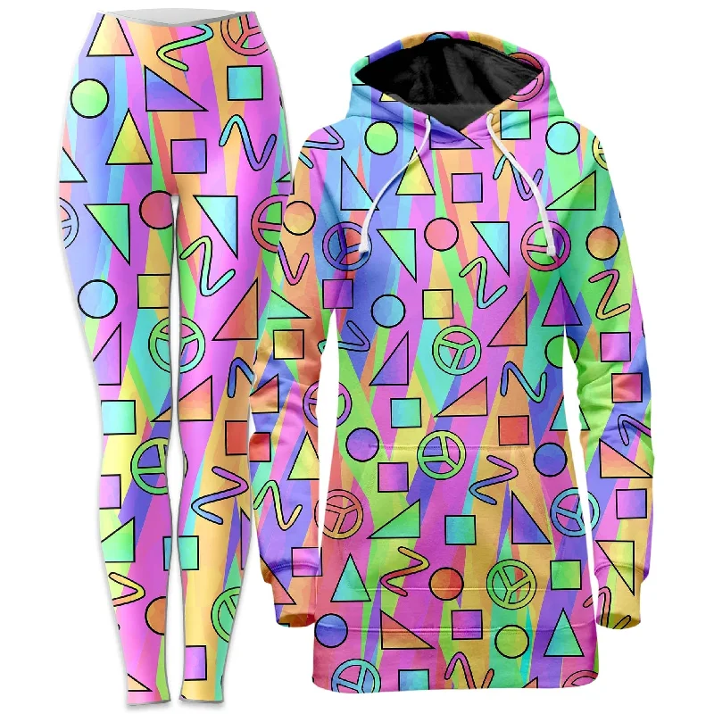 Trippy Retro Peace Signs Hoodie Dress and Leggings Combo