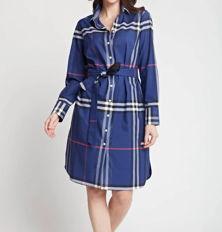 Kathleen Long Sleeve Oversized Dress In Sapphire Multi