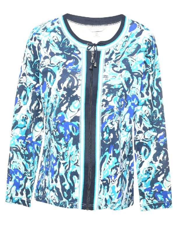 Zip-Front Blue Patterned Jacket - M