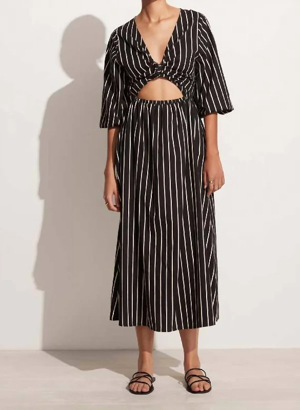 Monikh Midi Dress In Adia Stripe Print - Black