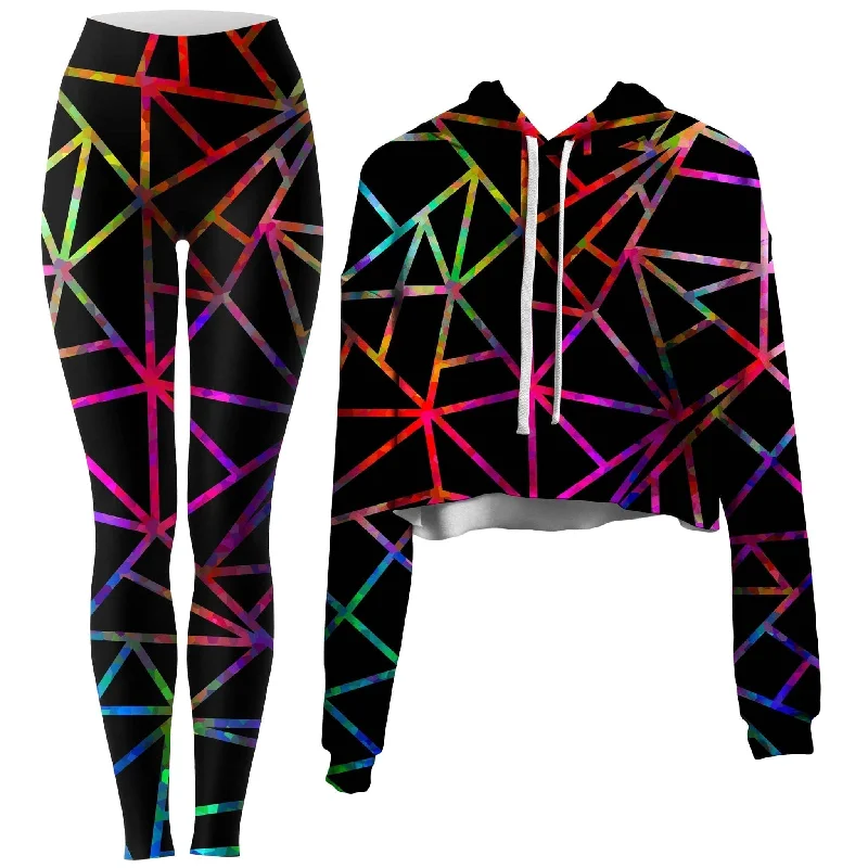 Webbed Geometric Crop Hoodie and Leggings Combo