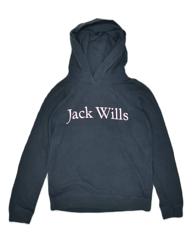 JACK WILLS Womens Graphic Hoodie Jumper UK 6 XS Black Cotton