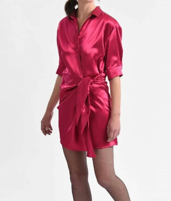 Satin Wrap Dress In Raspberry