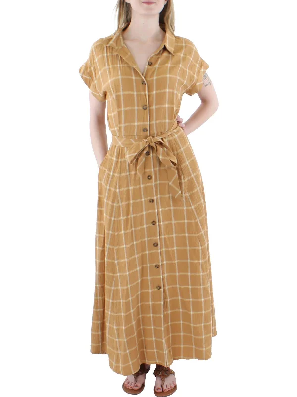 Womens Plaid Button Down Midi Dress