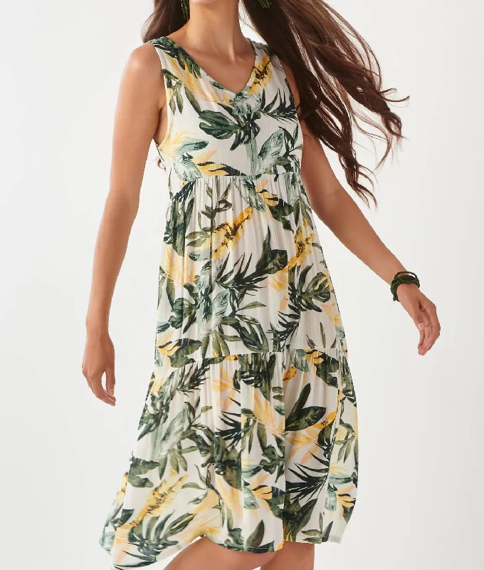 Printed Palm Dress In Green