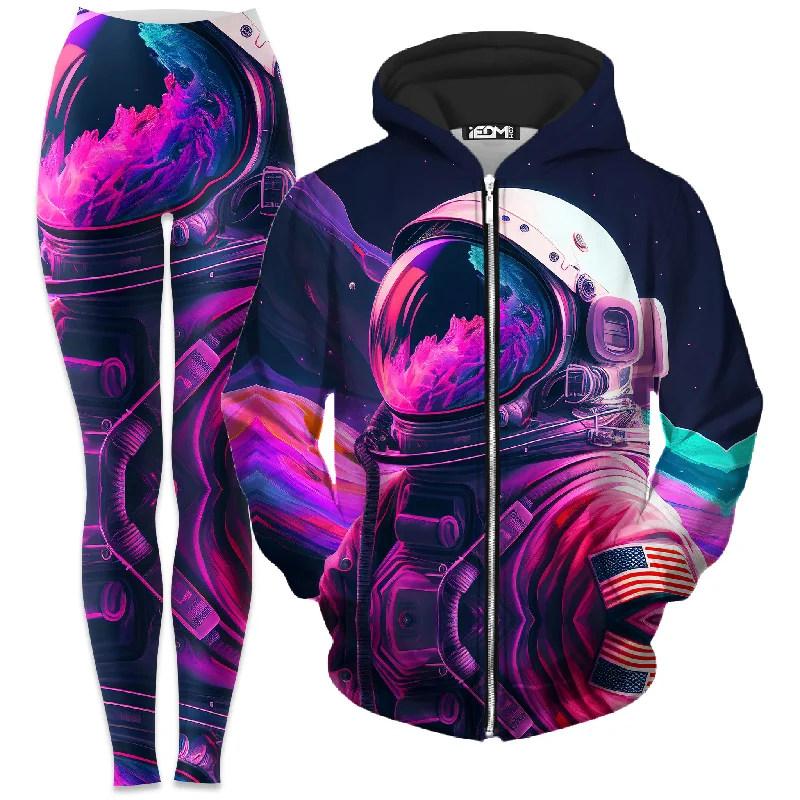 Synthwave Astronaut Zip-Up Hoodie and Leggings Combo