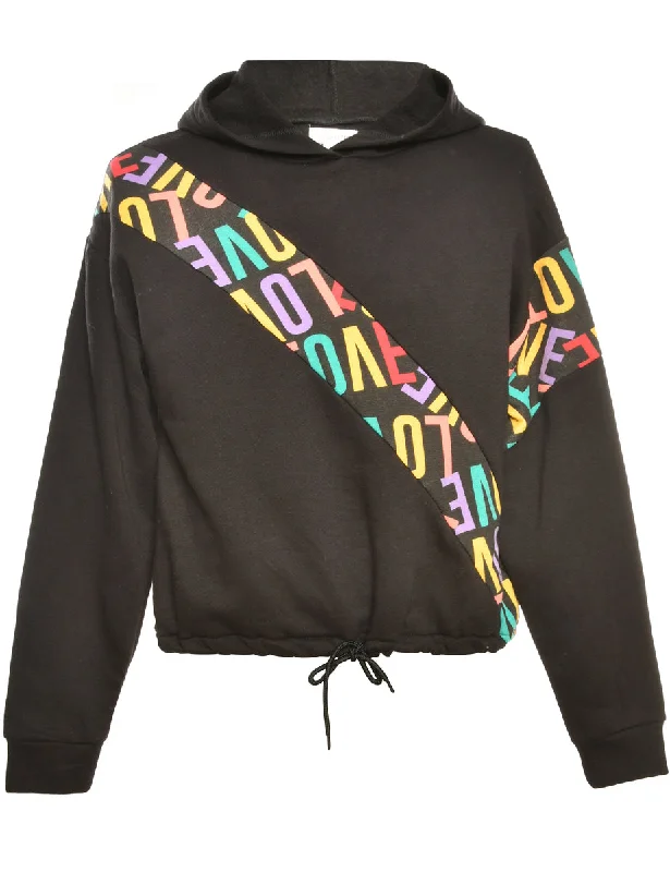 Black Printed Hoodie - L