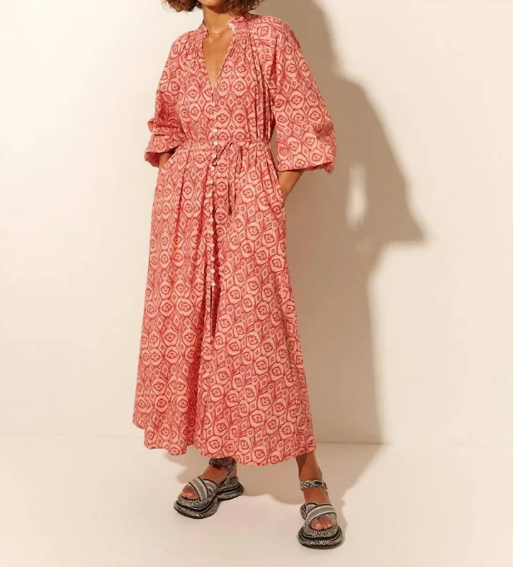 Zahara Maxi Dress In Red Ikat