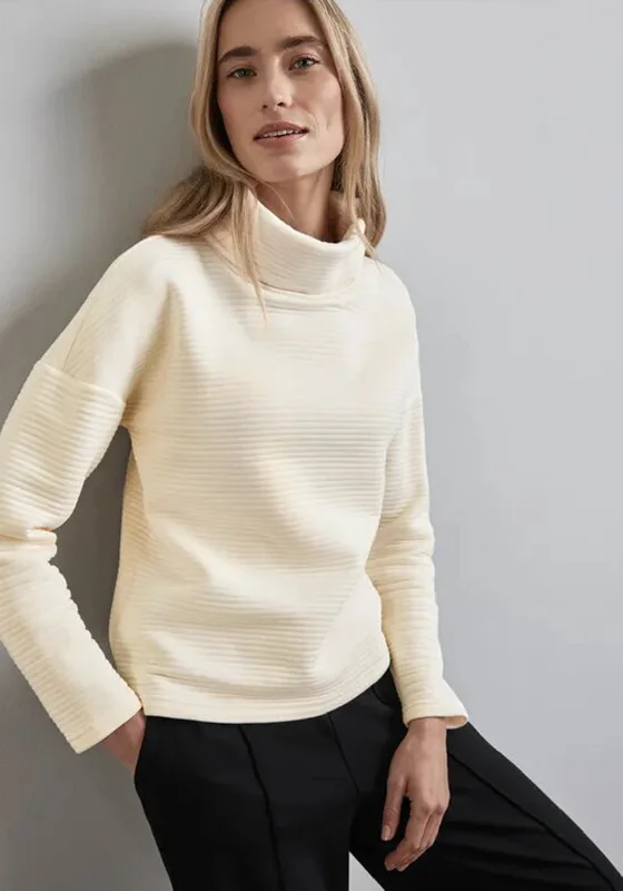 Street One Ribbed Funnel Neck Sweatshirt, Cream