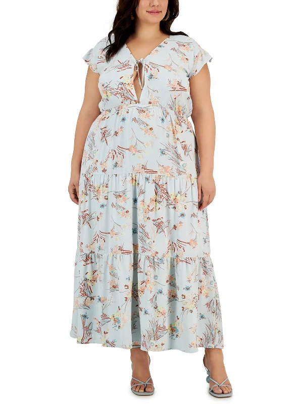 Plus Womens Crepe Floral Maxi Dress