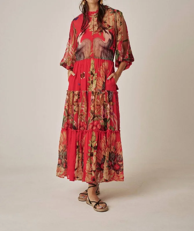 Joy Dress In Exotic Bird Red