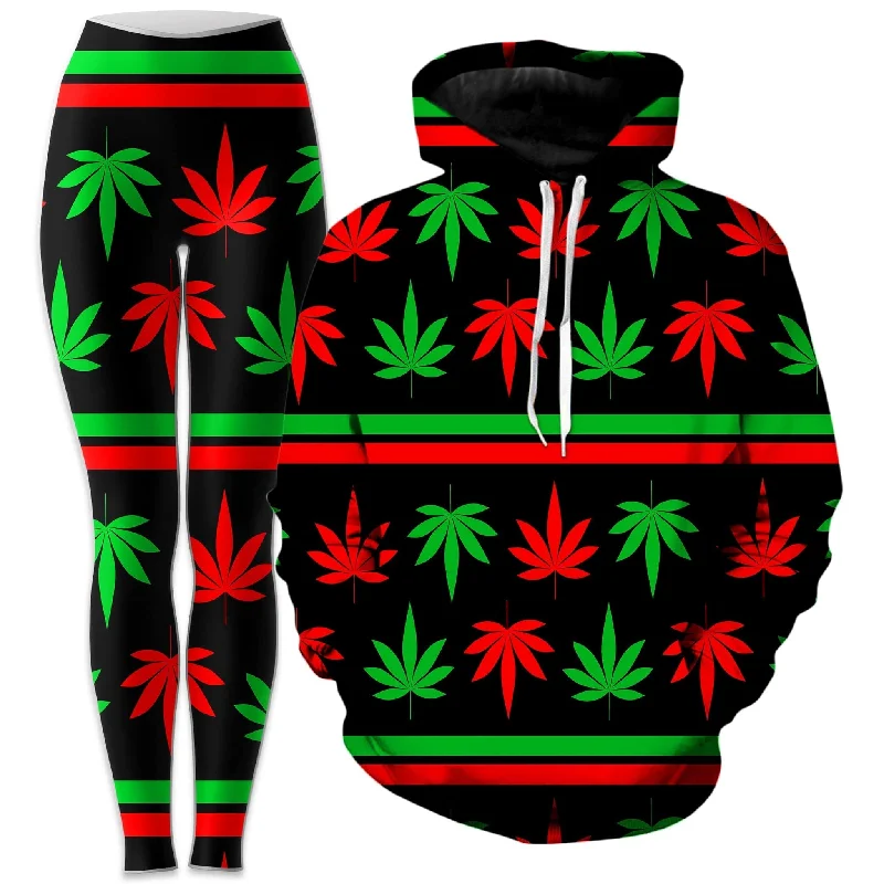 Red And Green Festive Bud Hoodie and Leggings Combo