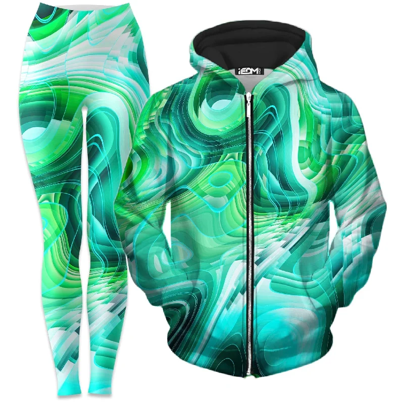 Green Schism Zip-Up Hoodie and Leggings Combo