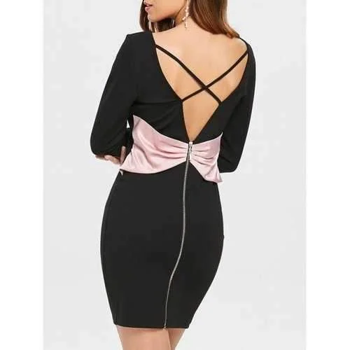 Bowknot Backless Mini Dress - Black L