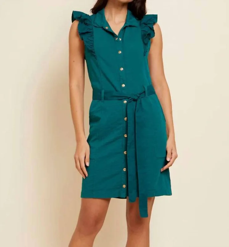 Fennix Ruffled Collar Mini Dress In Emerald