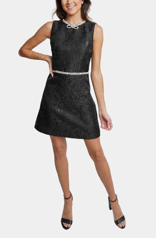 Ellis Embellished Crew Neck Sleeveless Mini Dress with Bows