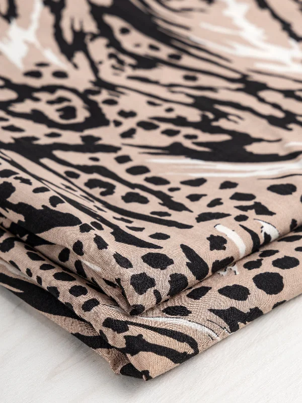 Animal Print Viscose Challis Deadstock - Beige + Black + Cream