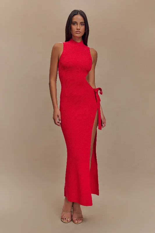 Stephanie Cut Out Knit Maxi Dress - Red