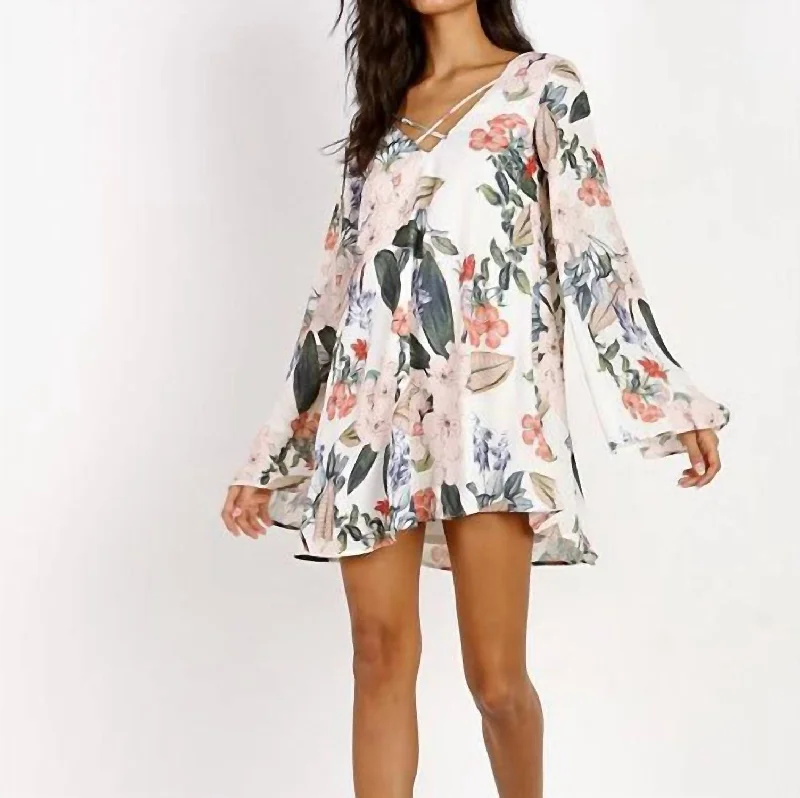 Lightning Bird Mini Dress In White