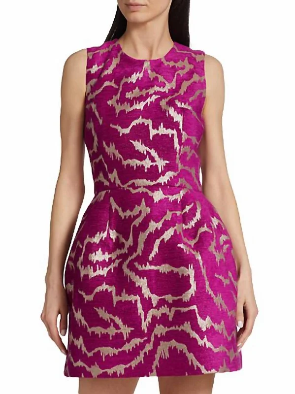 Metallic Jacquard Molded Mini Dress In Fushia/gold