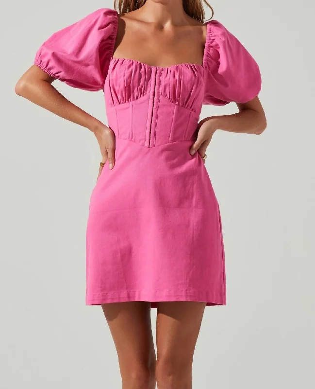 Kelilah Puff Sleeve Bustier Mini Dress In Hot Pink