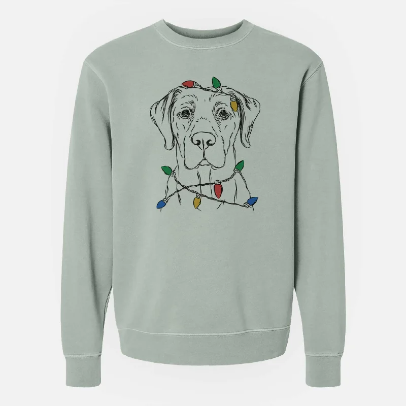 Christmas Lights Rowdy the Labrador Retriever - Unisex Pigment Dyed Crew Sweatshirt