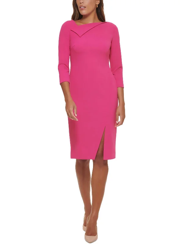 Womens Knit Foldover Neck Shift Dress