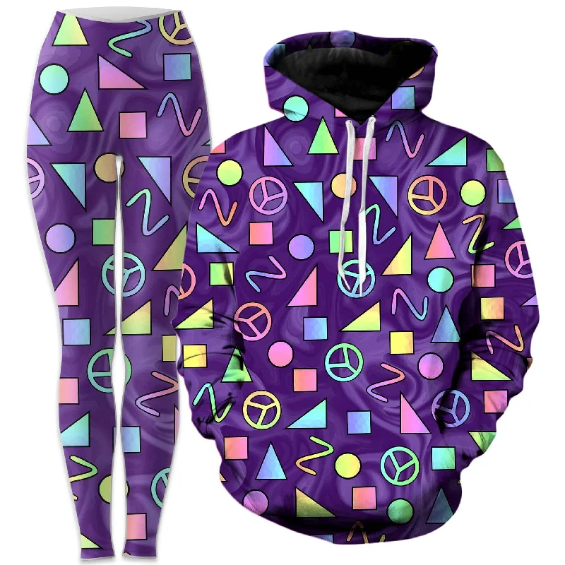 Retro Shapes Peace Symbols Purple Hoodie and Leggings Combo