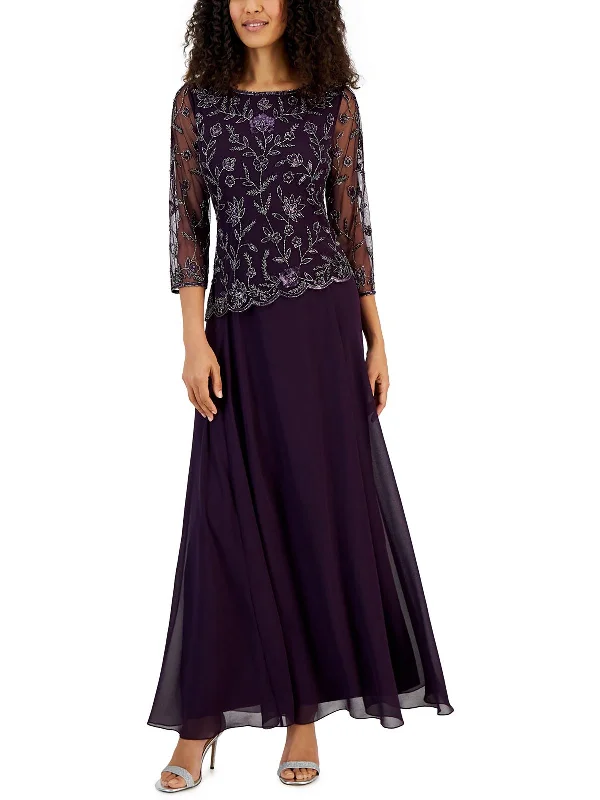 Womens Mesh Embellished Evening Dress