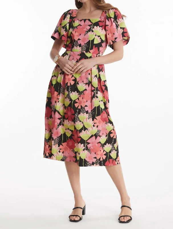 Brit Abstract Floral Tie Back Dress In Multi