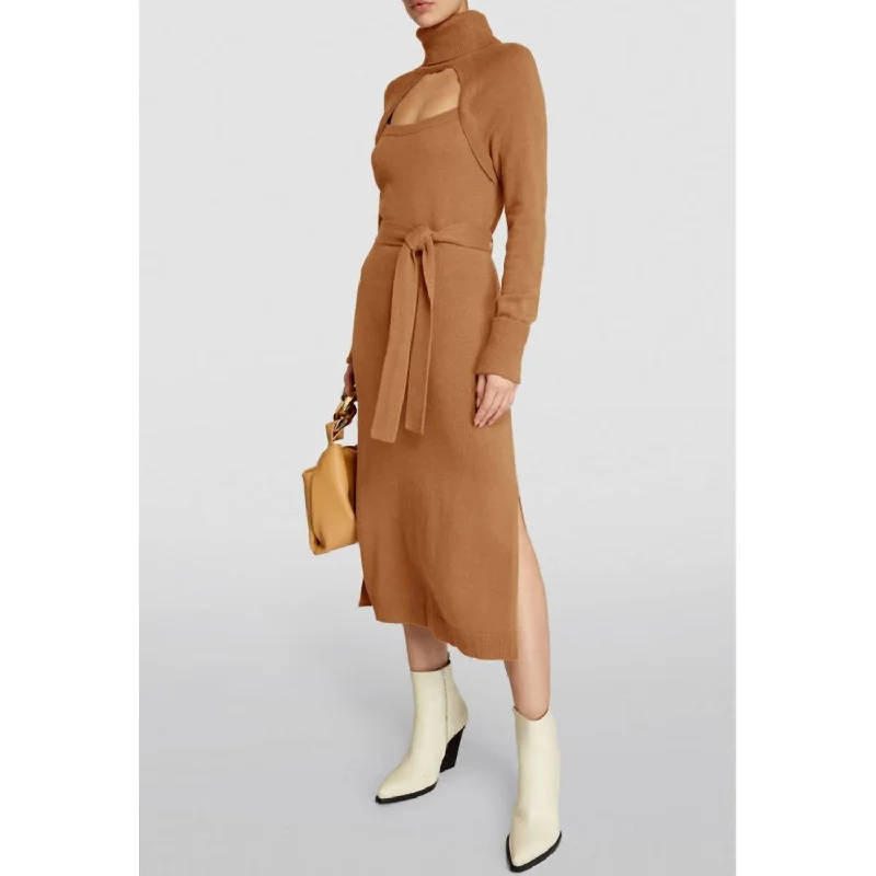 Cherise Cutout Sweater Midi Dress In Toffee