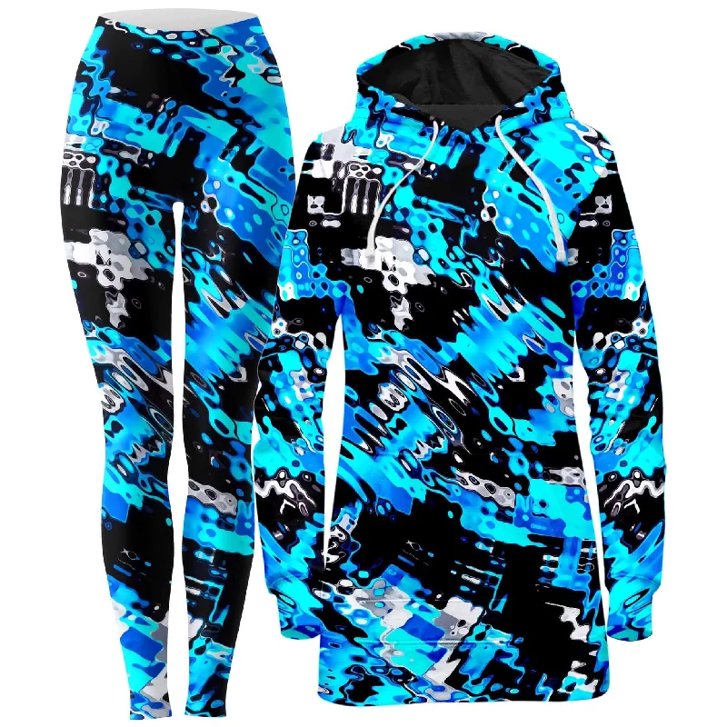 Aqua Rave Hoodie Dress and Leggings Combo