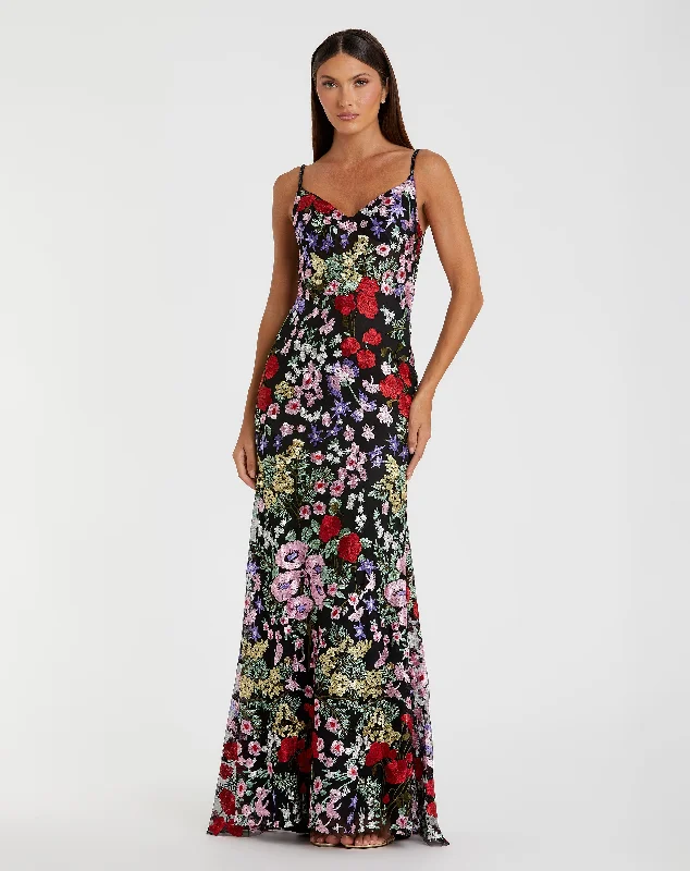 Floral Embroidered Sweetheart Neckline Gown