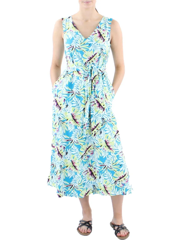 Womens Linen Sleeveless Midi Dress