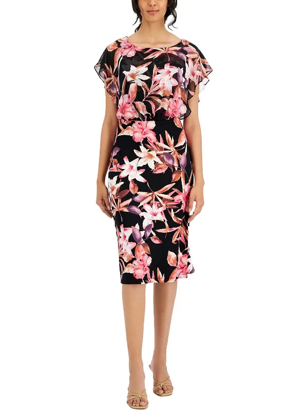 Womens Jersey Printed Overlay Midi Dress