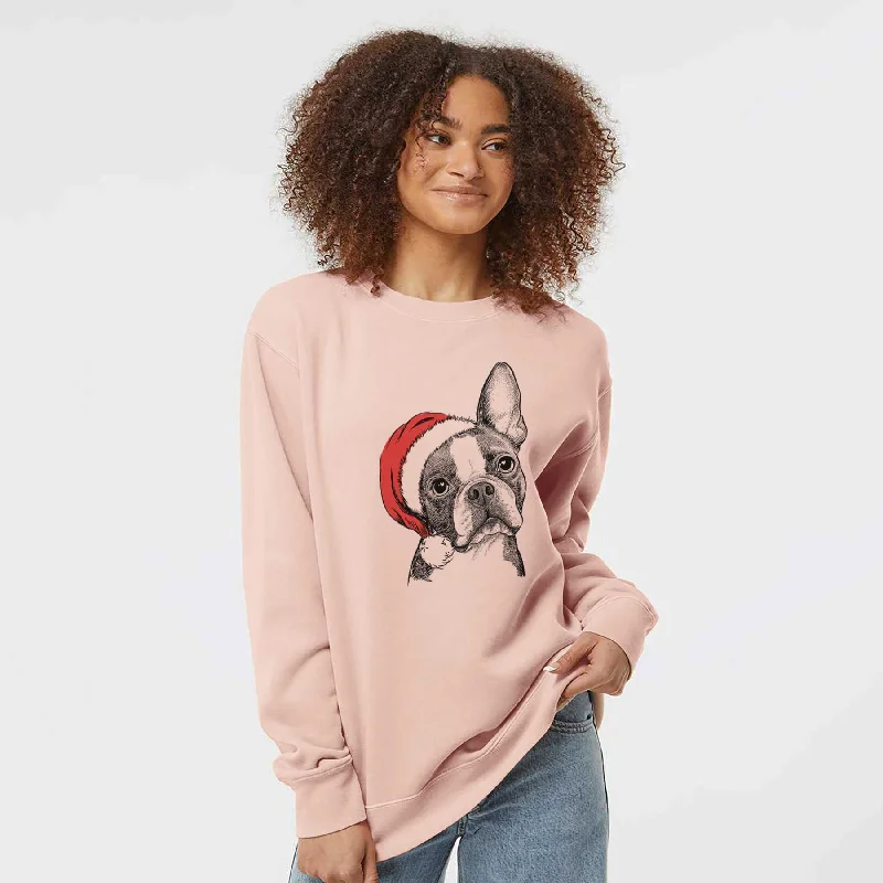 Santa Dee Dee the Boston Terrier - Unisex Pigment Dyed Crew Sweatshirt