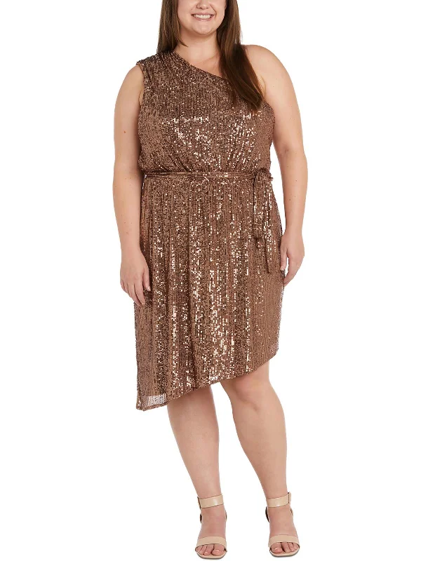 Plus Womens Sequined Knee Length Cocktail and Party Dress