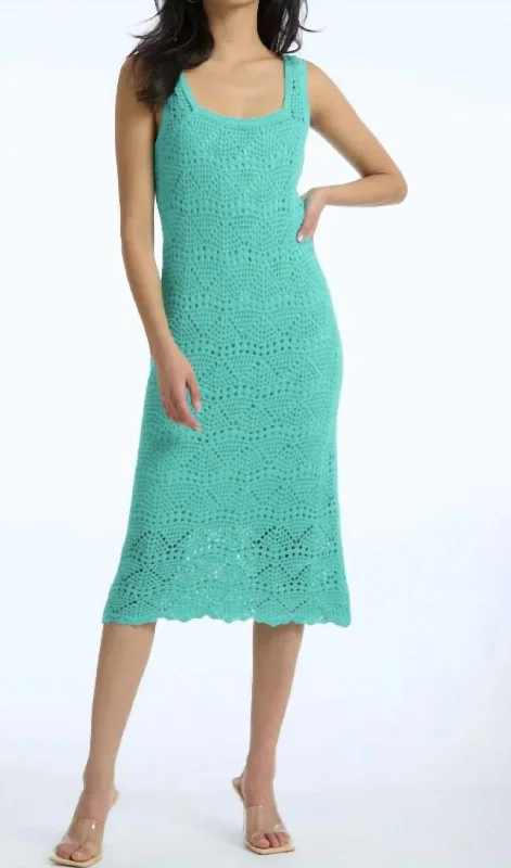 Crochet Tank Dress In Cyan