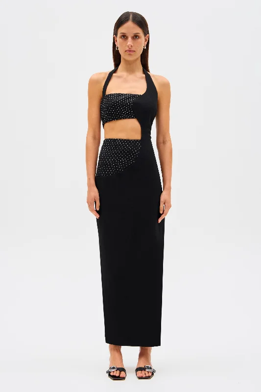 Misha Polina Crepe Diamanté Maxi Dress - Black