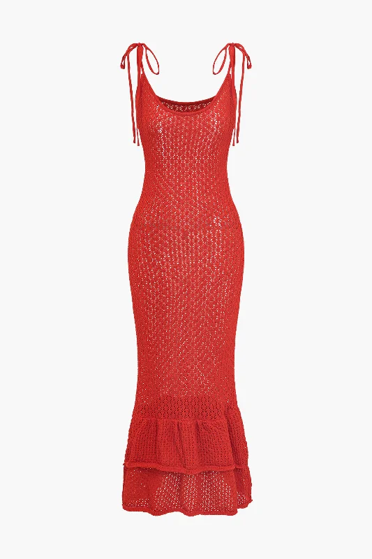 Knit Cut Out Scallop Edge Tie-Up Slip Dress