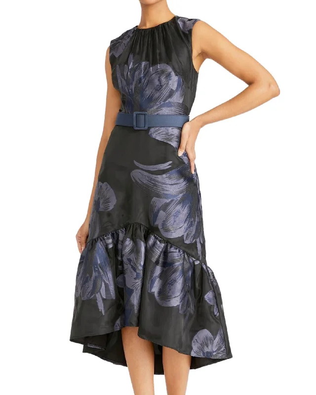 Beatrix Tea Length Dress In Black/dark Midnight